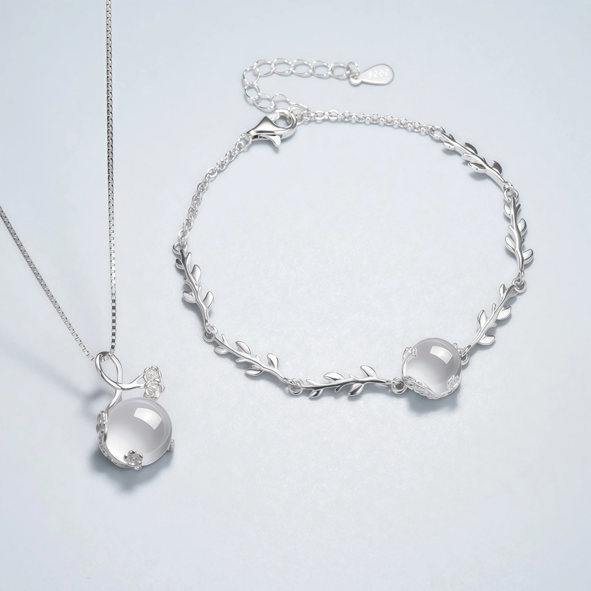 Plum‑Blossom Chalcedony Sterling Silver 3‑Piece