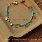 Hand‑Hammered Gold Coin Natural Stone Beaded Stack Bracelet - Healing, Inner Power