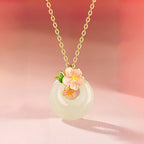 Hetian Jade Floral Donut Necklace - Peace Charm with Floral Motif