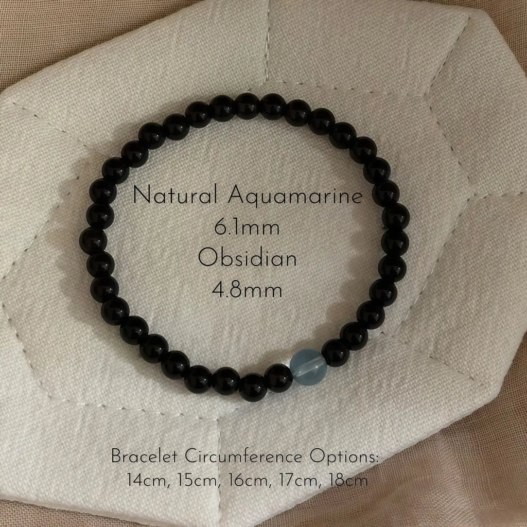Smooth Round Bead Aquamarine Obsidian Bracelet - Serenity & Protection