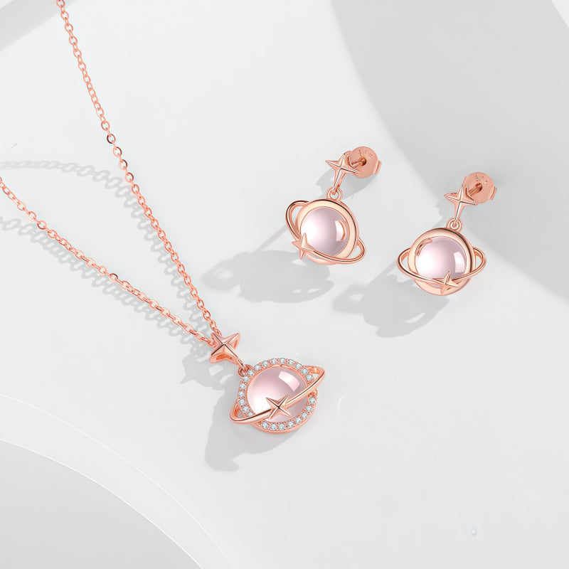 Rose‑Gold Planet Rose Quartz 2‑Piece Set