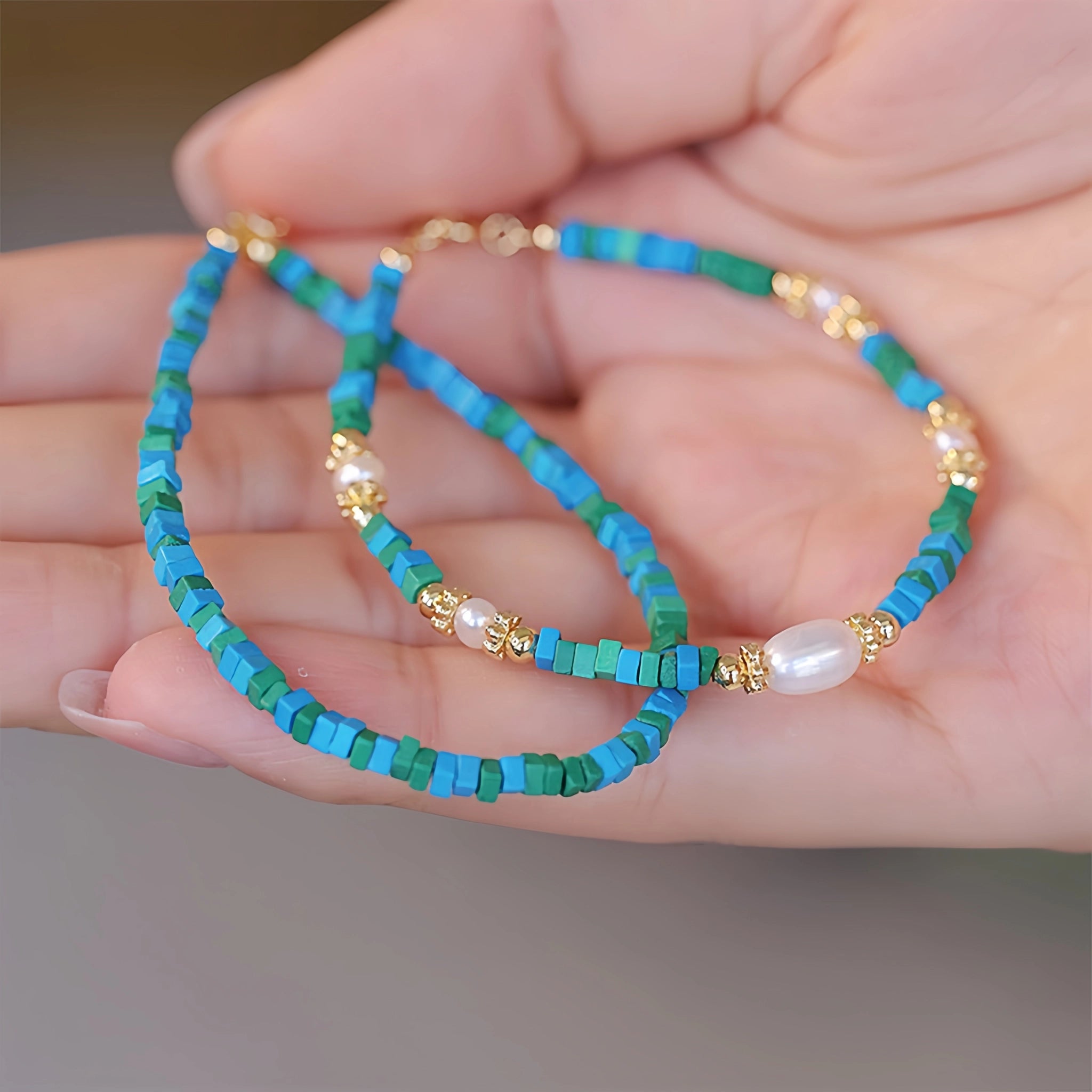 Turquoise & Pearl Stackable Bracelet - Protection & Inner Peace