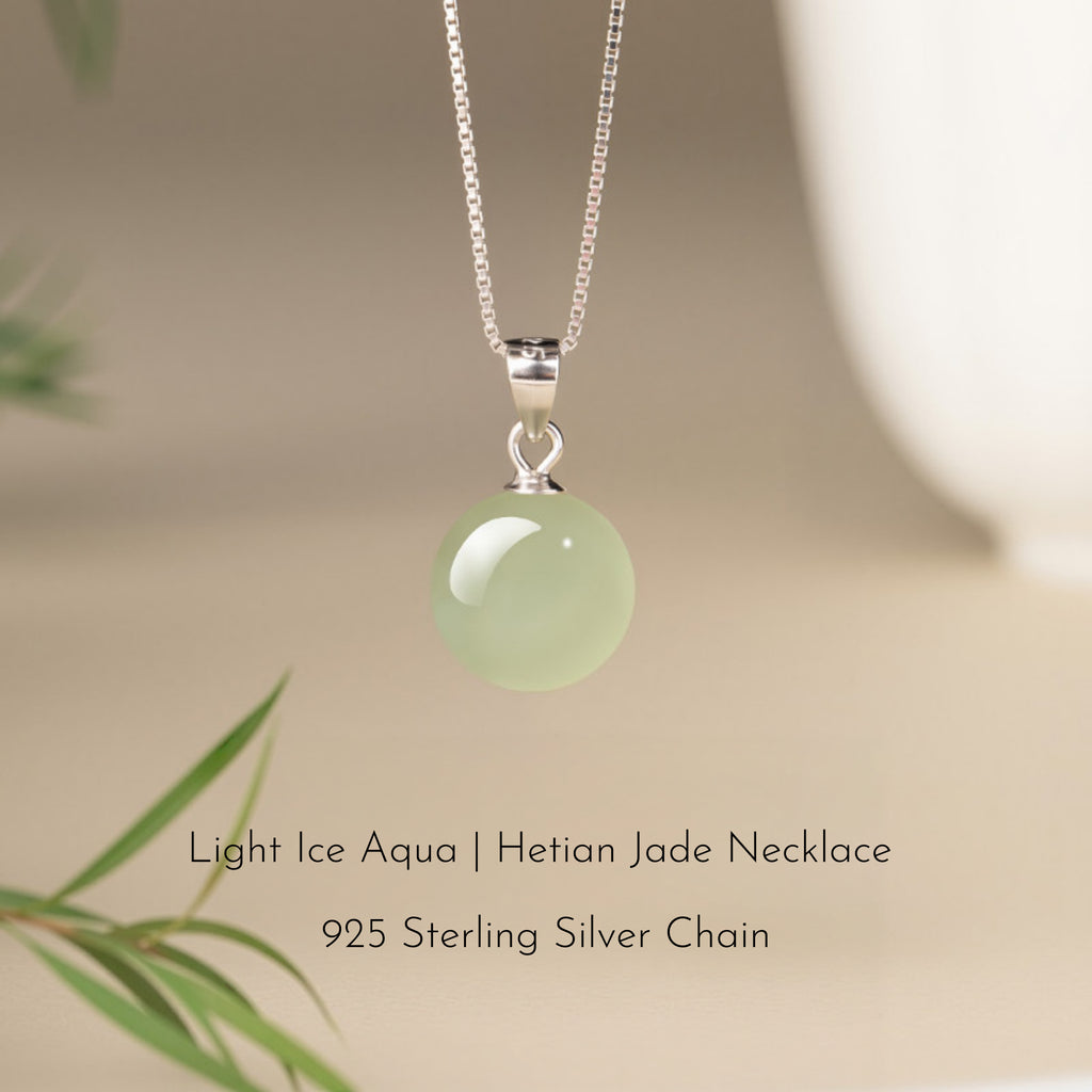 Hetian Jade Turnover Bead Pendant S925 Chain Necklace - Calm Mind and Steady Blessings