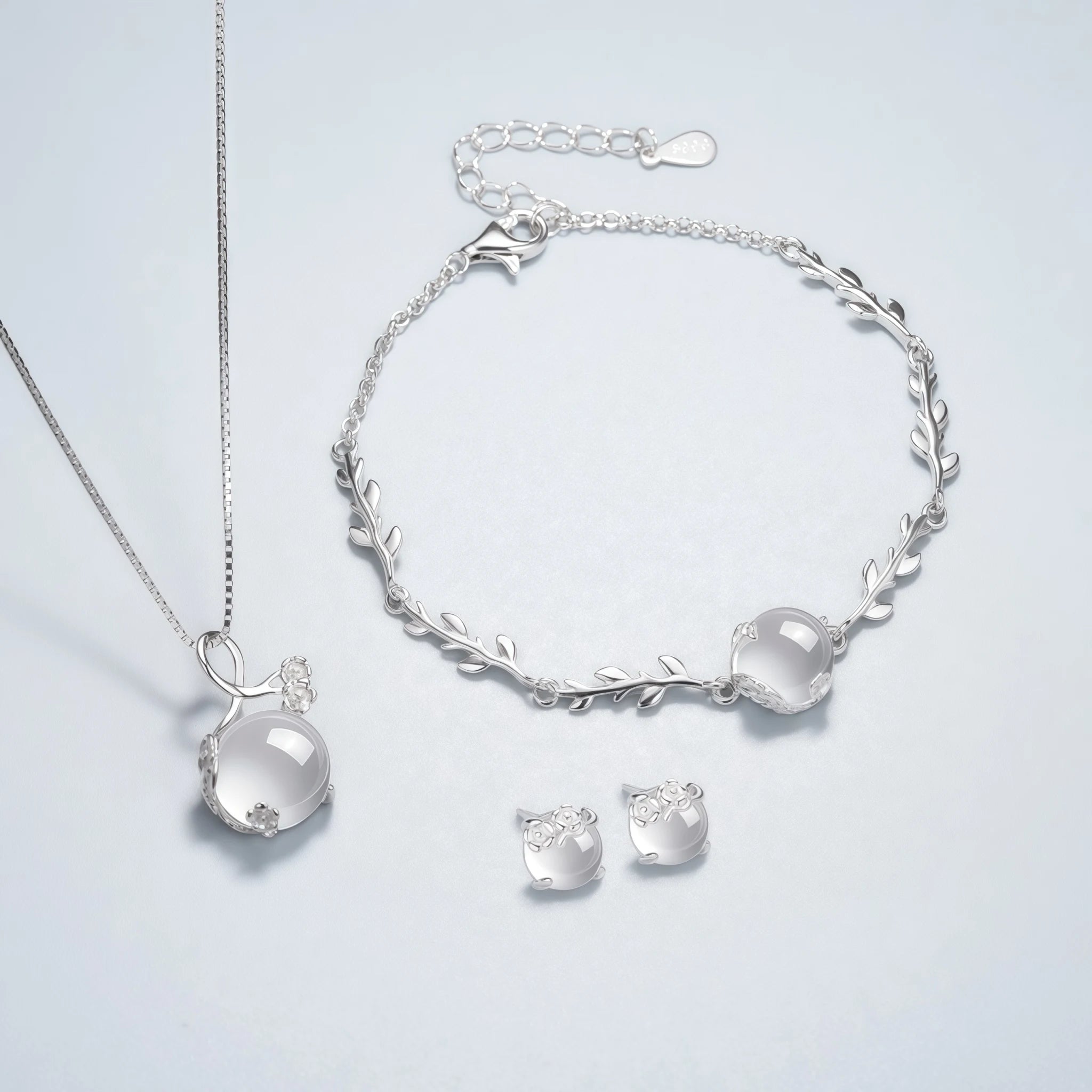 Plum‑Blossom Chalcedony Sterling Silver 3‑Piece