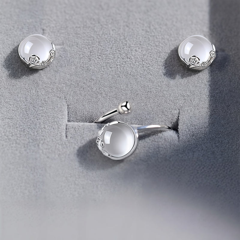 Floral Silver‑Tone White Gemstone Jewelry Set - Clears Negative Energy