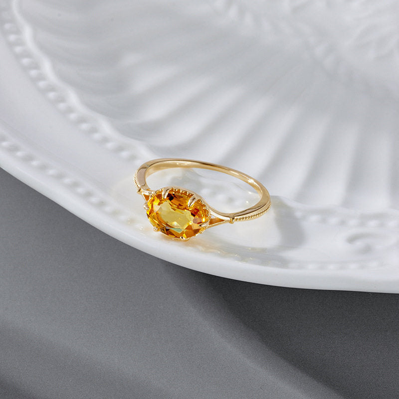 Delicate Natural Citrine Ring 14K Gold Plated - Boosts Side Income Luck