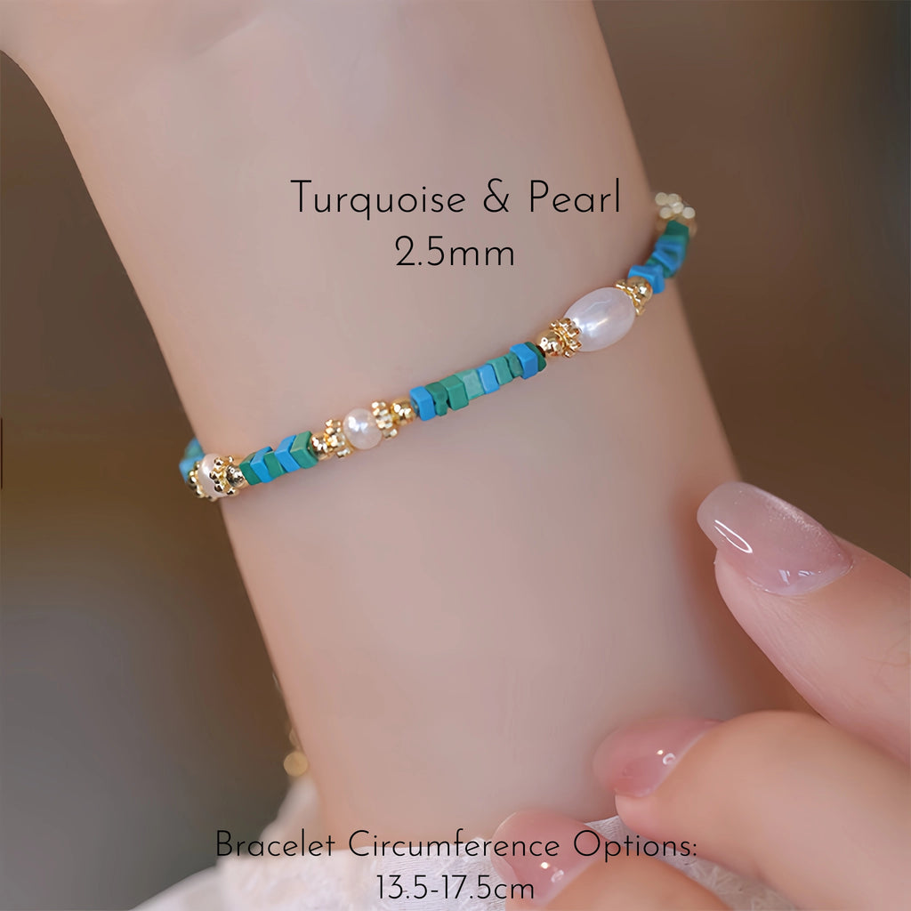 Turquoise & Pearl Stackable Bracelet - Protection & Inner Peace