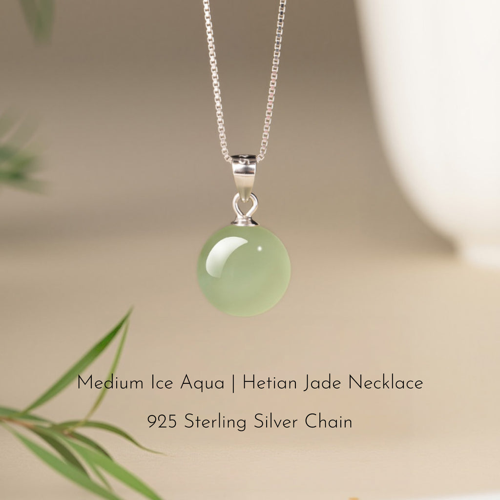 Hetian Jade Turnover Bead Pendant S925 Chain Necklace - Calm Mind and Steady Blessings