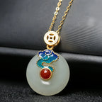 Natural Hetian Jade Necklace/Bracelet/Earrings/Ring Set - Stands for Peace