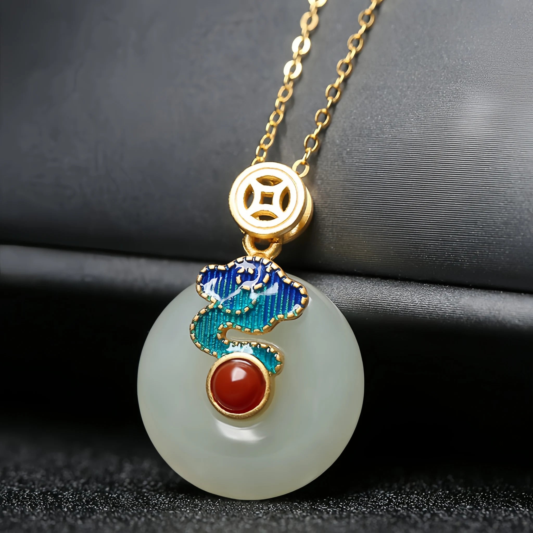 Natural Hetian Jade Necklace/Bracelet/Earrings/Ring Set - Stands for Peace