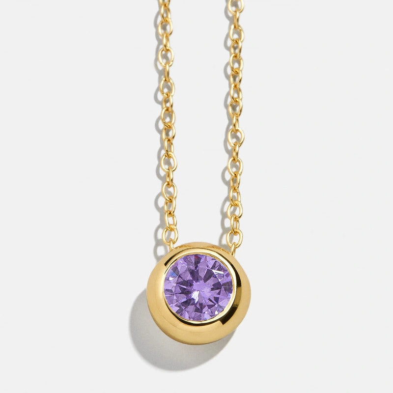 Dainty Birthstone Necklace | 925 Sterling Silver Colorful Crystal Pendant | Minimalist Clavicle Chain