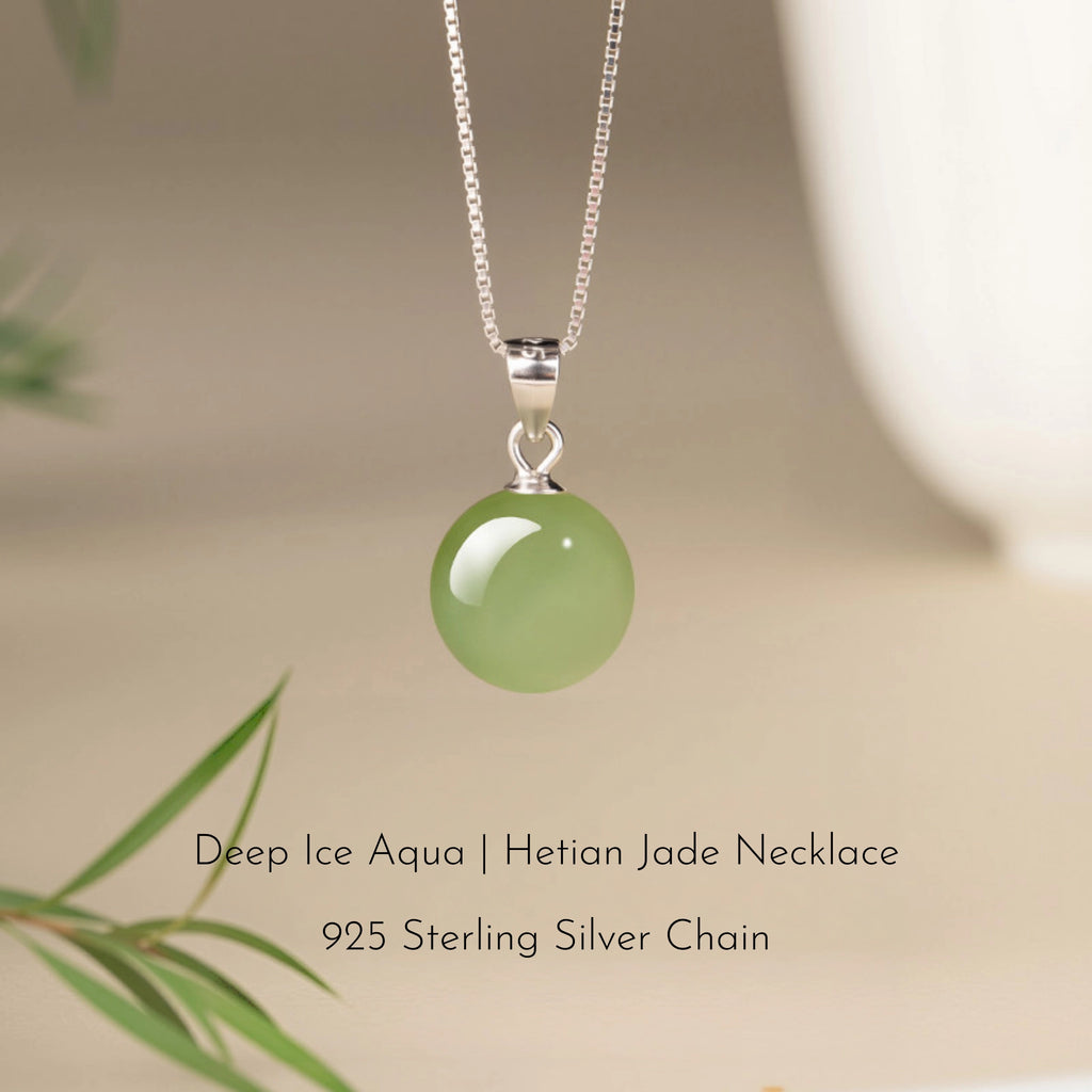 Hetian Jade Turnover Bead Pendant S925 Chain Necklace - Calm Mind and Steady Blessings