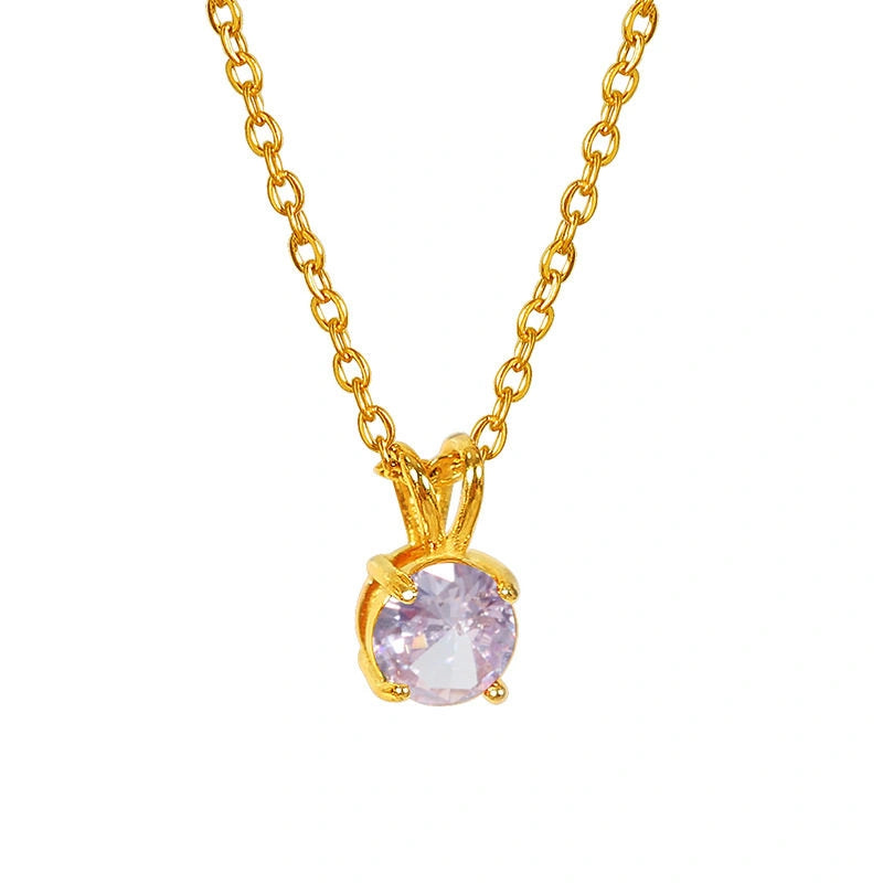 Colorful Birthstone Pendant Necklace | Dainty CZ Clavicle Chain | Perfect Birthday Gift for Women