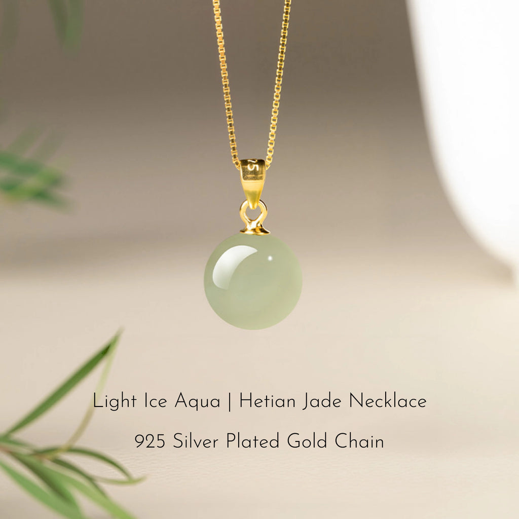 Hetian Jade Turnover Bead Pendant S925 Chain Necklace - Calm Mind and Steady Blessings