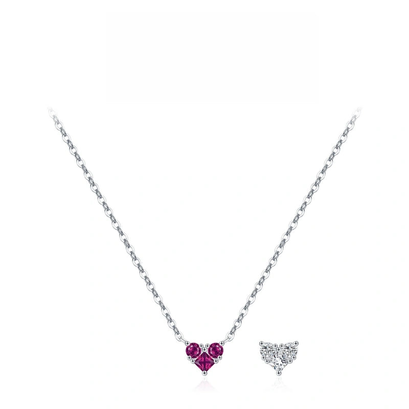 Heart Birthstone Necklace for Women | 925 Sterling Silver Three Stone Pendant | Dainty Birthday Gift