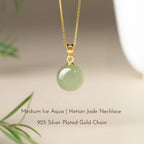 Hetian Jade Turnover Bead Pendant S925 Chain Necklace - Calm Mind and Steady Blessings