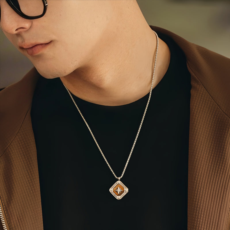 Natural Tiger Eye Stone Necklace — Men's Light Luxury Minimalist Long Style