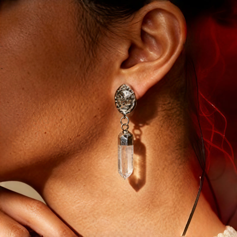 Natural Clear Quartz Drop Earrings - Purifies Your Aura